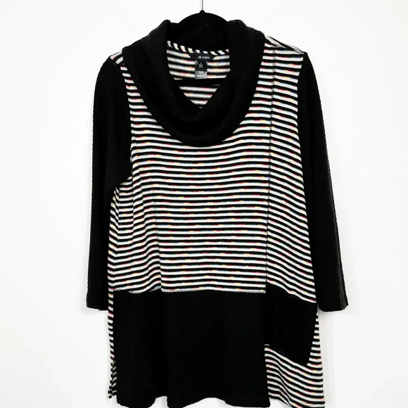 Ali Miles Cowl Neck Rainbow Multi Striped Pullover Sweater L Artsy Art to Wear - Picture 1 of 12